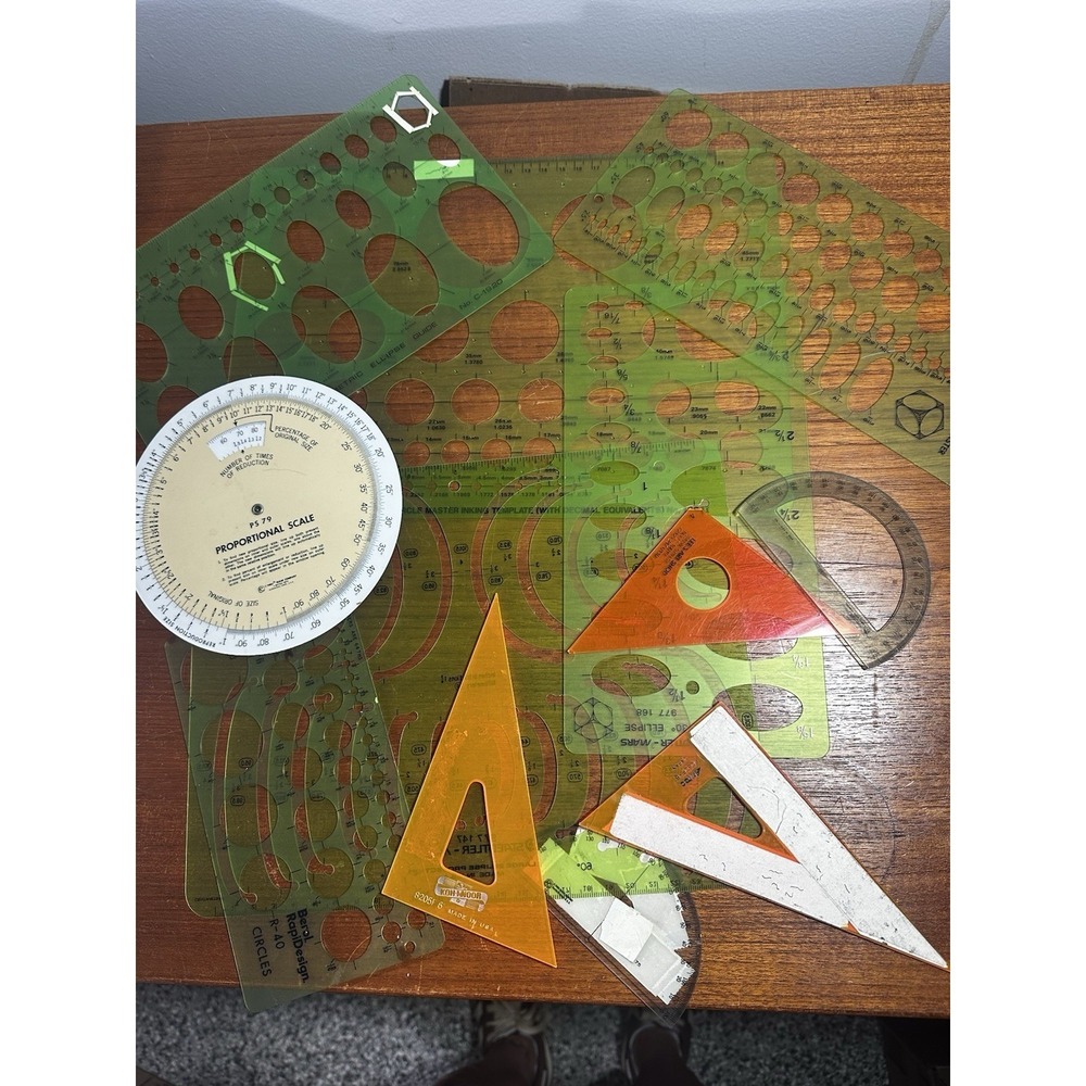 Stadtler & Berol Vintage Drafting & Drawing Lot Templates Triangles Etc